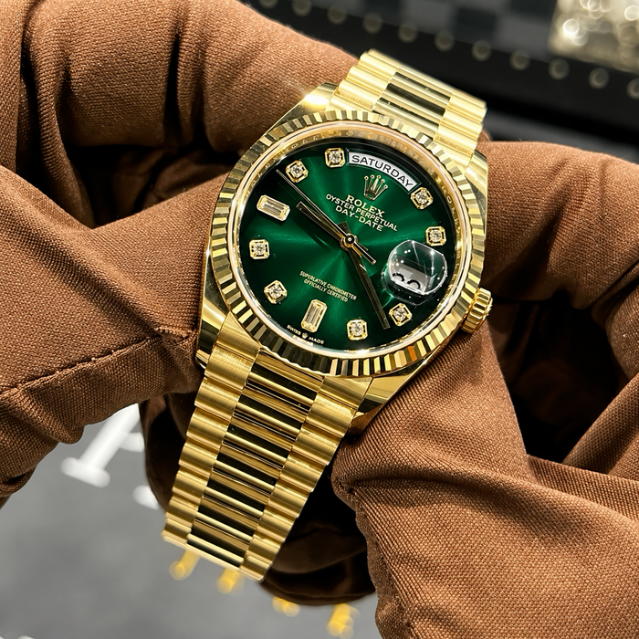 ROLE_X OYSTER PERPETUAL DAY DATE 40 || GOLD GREEN DIAMOND