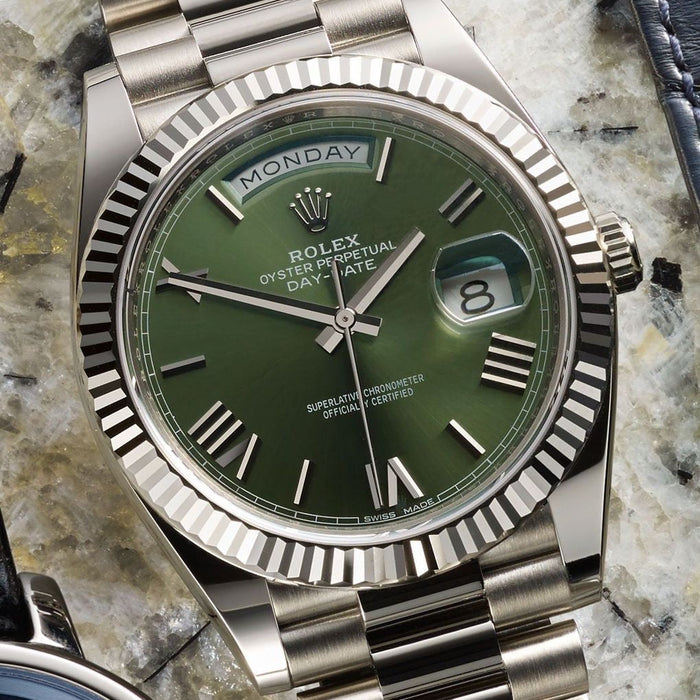 ROLE_X OYSTER PERPETUAL DAY DATE 40 || SILVER GREEN