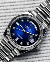 Ro_l*x White Gold Day_date with Stunning Blue Om_bre Diamond Dial Premium Quality Luxury Watch for Men luxurytimepiece.shop