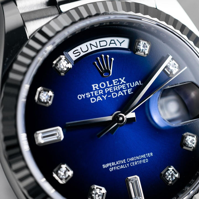 Ro_l*x White Gold Day_date with Stunning Blue Om_bre Diamond Dial Premium Quality Luxury Watch for Men luxurytimepiece.shop