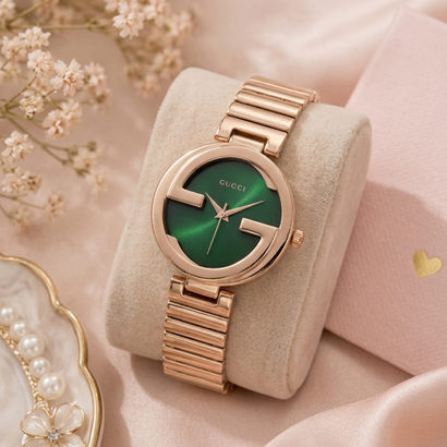 Guccc_i Interlocking G Plane Ring Rose-Gold Green